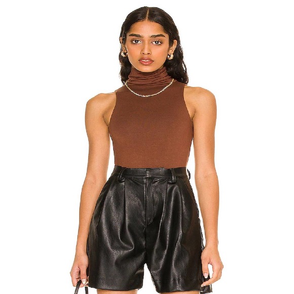 RE ONA WOMEN'S TURLENECK SLEEVELESS BODYSUIT CHOCOLATE BROWN - Picture 1 of 7